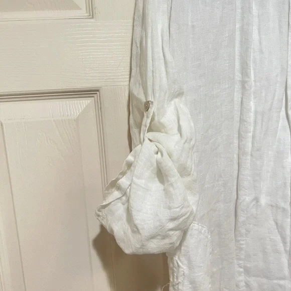 Made in Italy linen white Open Long Cardigan Pocket Lagenlook Beach relaxed SZ M - Picture 5 of 15